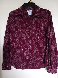 DAMEN COLUMBIA WEINROT GEBLÜMT BUTTON DOWN TOP SHIRT BLUSE GR. L - Bild 1 von 3