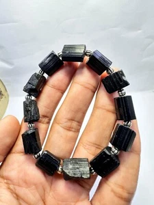 Pulsera 100% Piedra Natural Cruda Negra Turmalina Trozo Cristal Elástico - Imagen 1 de 9