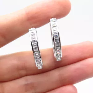 925 Sterling Silver C Z Round Hoop Earrings - Picture 1 of 6