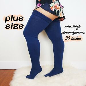 PLUS SIZE Thigh High Socks, Plus Size Blue Leg Warmers, Sweater Knit Stocking