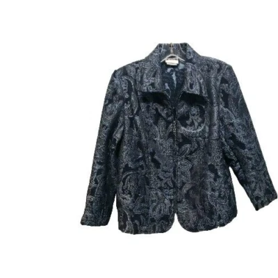 Chaqueta de mujer Bon Worth talla XSP negra gris azul brocado cremallera bolsillo frontal lateral Foto 1 de 4
