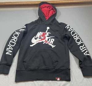 Nike Air x Air Jordan Black Hoodie Youth S 8-10 YRS Red Interior Hood - Picture 1 of 12