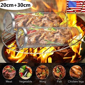 UAS! 2Pcs Rolling Grilling Basket Stainless Steel For BBQ Grill Outdoor Tools - Picture 1 of 13