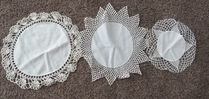 Set 3 Vtg Antique Linen Victorian Crochet Lace Doilies - Picture 1 of 5