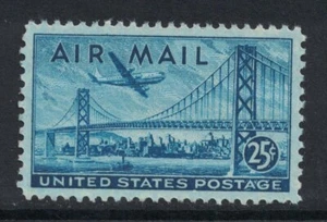Scott C36 - Avión sobre el puente de la bahía de Oakland - MNH 25c 1947 - sin usar como nuevo CORREO AÉREO - Imagen 1 de 1