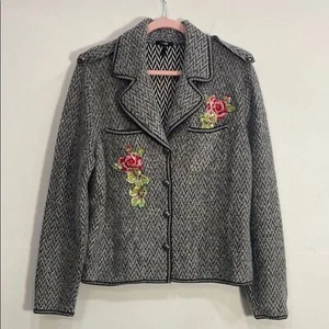 Escada Herringbone Blazer with Floral Embroidery Medium? - Picture 1 of 12