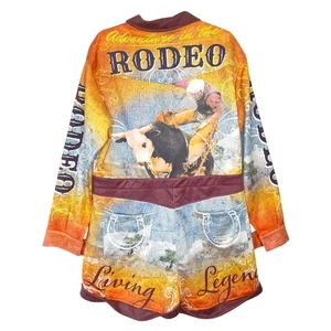 NWT Lucky & Blessed Rodeo Printed Suede Romper Womens LG Cowboy Western - Picture 1 of 12