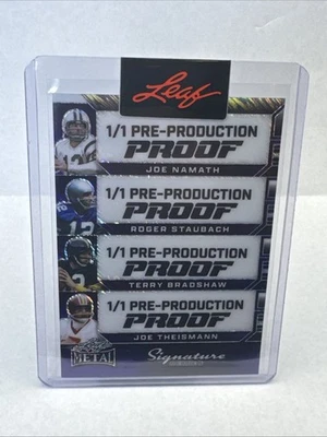 2024 Leaf NAMATH STAUBACH BRADSHAW THEISMAN Фиолетовое Мерцание Pre-Prod Proof 1/1 - Изображение 1 из 2