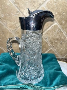 Antique Syrup Dispenser Pitcher Glass crystal 6 1/2” - Picture 1 of 6
