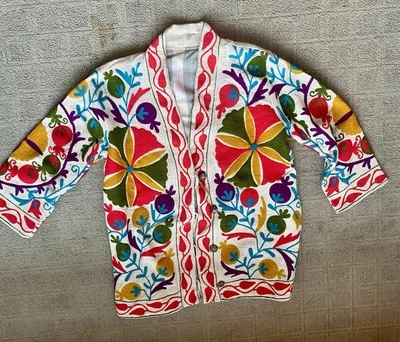Handmade Suzani Embroidery Jacket Winter Wear Coat Women Jacket White Red Olive - Image 1 of 4