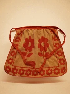 VTG Terry Cloth Half Apron with Tie Back Bright Flower Power Reversible Japan - Picture 1 of 8