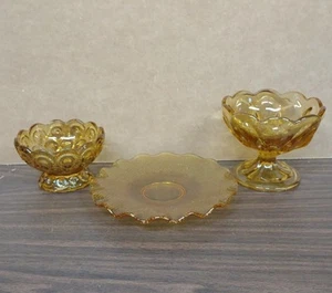 Vintage Lot of 3 Amber Glass Saucer/ Small Plate Diamond Pattern/Ruffled Edge - Picture 1 of 12