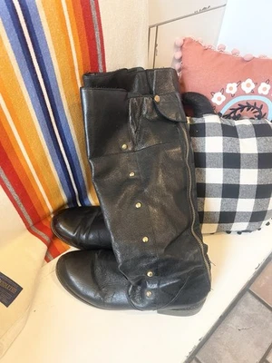 Steve Madden Botas Mujer 9.5M Pascal Alto Montar Cuero Negro Cremallera Hasta la Rodilla Foto 1 de 4