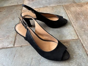 John Lewis black peep toe leather/suede sling back shoes Ladies Size UK 7 Eur 40 - Picture 1 of 6