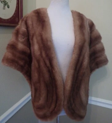 VTG Dawn Color Mink Stole Authentic Fur Capelet Wrap W/ Pockets Satin Lined M L - Image 1 of 4