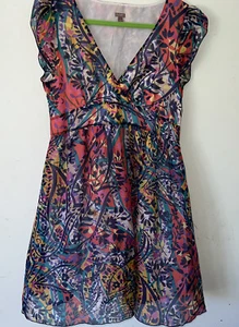 Halogen Tank Kleid bunt Blumenmuster 100% Seide Größe L gefüttert V-Ausschnitt - Bild 1 von 7