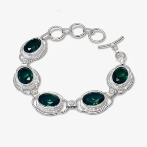 Chrome Diopside Gemstone Jewelry 925 Sterling Silver Chain Bracelet For Women - Picture 1 of 4