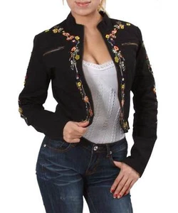 Schwarze Baumwolljacke mit besticktem Mandarinkragen. Junior Größe Small & Medium. - Bild 1 von 2