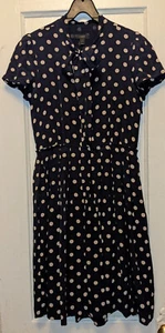 JCrew Polka Dot 100% Silk Dark Navy Dress Size 2 - Picture 1 of 9