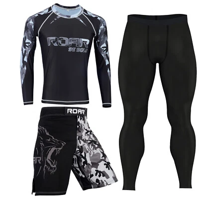 ROAR No Gi Wear BJJ Grappling MMA Rash Guard IBJJF Fight Training Shorts Set - Image 1 of 4