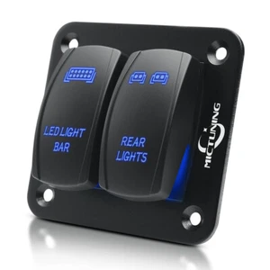 12V/24V Universal 2-Gang 5pin Blue LED Laser Rocker Switch On/Off Button Panel - Picture 1 of 7