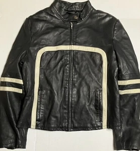 VTG Wilson’s Leather Maxima Jacket Women’s Size Large Black with White stripes - Picture 1 of 11
