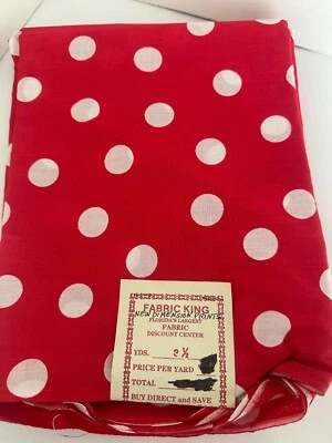 Tela de popelina 100 % algodón a lunares 100 % blanco rojo 3-1/2 yardas nueva Foto 1 de 4