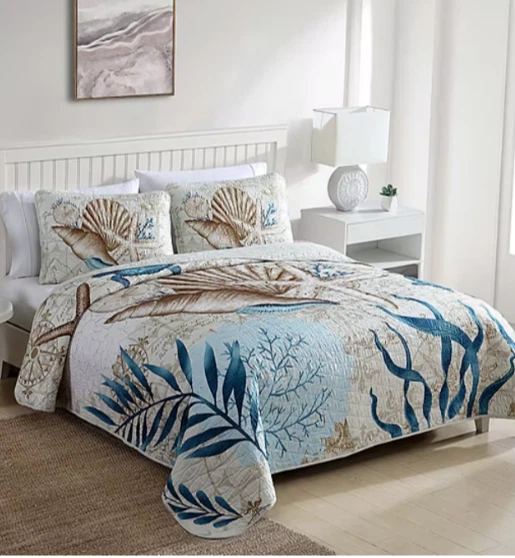 Caribbean Joe Coastal Print 3 piezas. Juego de edredón King Size Blue Turtle Foto 1 de 4