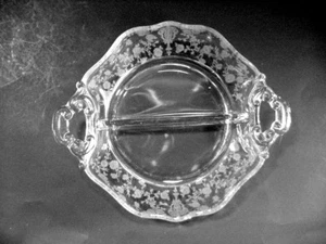 Vintage Cambridge Rose Point Etched Floral Divided 2-Part Dish - Picture 1 of 3