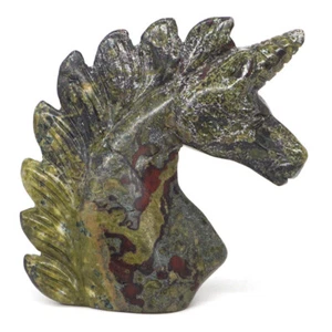 3" Unicorn Head Natural Gem Dragon Bloodstone Crystal Carved Healing Figurine #3 - Picture 1 of 6