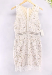 Tobi Women's White Lace Cutout Sleeveless Dress V-neck Above Knee Sz L NEW - Picture 1 of 7