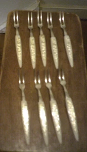 9 Mini Stainless Steel Vintage 4" Appetizer Cocktail Forks- Japan - Imagen 1 de 3