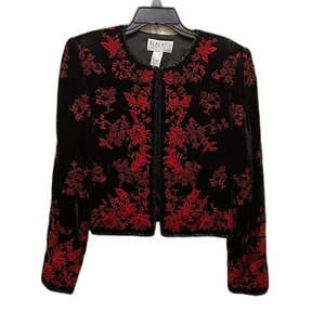 Vintage Oleg Cassini Black Velvet Beaded Cropped Evening Jacket, ladies medium - Picture 1 of 9