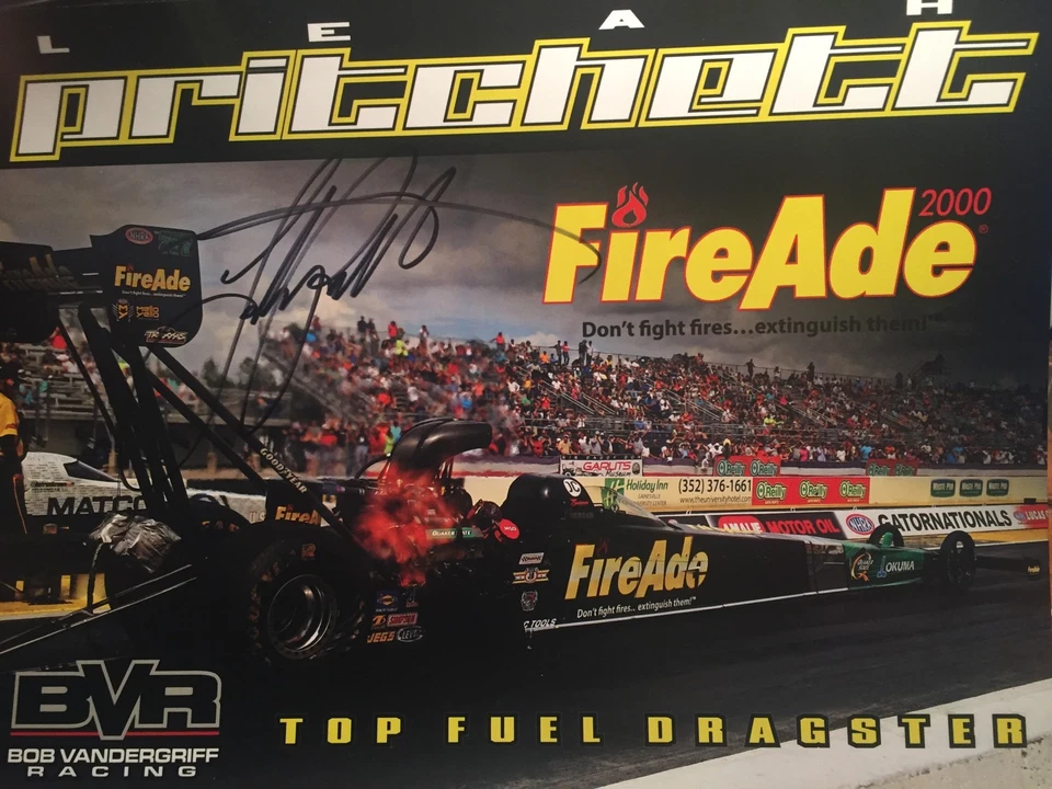 Tarjeta de héroe firmada por Leah Pritchett 8 X 10 Nhra Drag Racing autografiada Foto 1 de 1