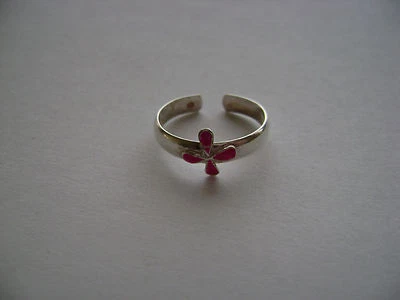 Anillo de plata esterlina esmalte rosa flor dedo del pie nuevo Foto 1 de 2
