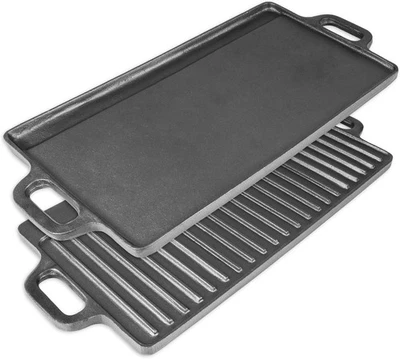 Plancha Hierro Fundido Reversible 19.5" x 9'' para Gas, Horno y Fuego Abierto