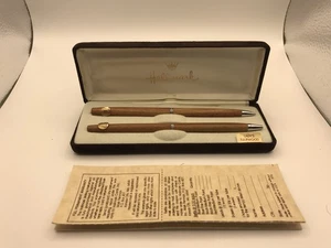 RARE VTG Hallmark Lady's Tulipwood Barrel Pen & Pencil Set w/Original Boxes WORK - Picture 1 of 6