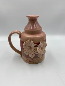 Vintage Signed Studio Pottery Jug w/ Embossed Floral Design - Picture 1 of 3