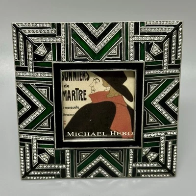 Michael Hero Art Deco Frame 3.5" X 3.5” Swarovski Crystal Hand Set Enamel - Image 1 of 4