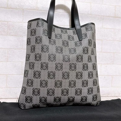 LOEWE PVC Tote Bag Black Leather Handles Repeat Anagram Pattern A4 Size Japan - Image 1 of 4