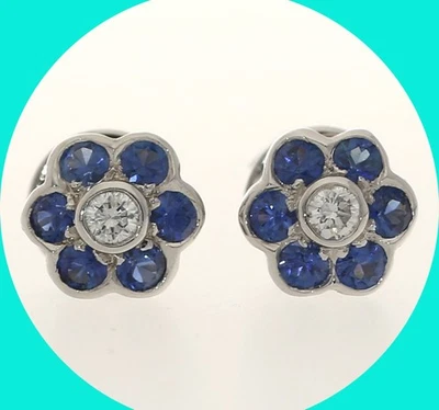 Aretes con flores de topacio azul de diamantes naturales .57CT 18K WG Foto 1 de 4