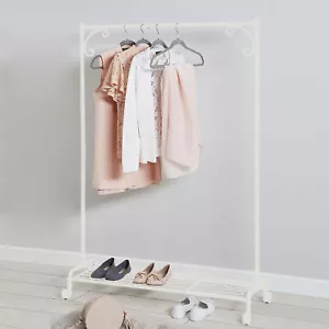 Shabby Chic Cream Metal Garment Rail Vintage Style Clothes Rail With Shoe Rack - Picture 1 of 4