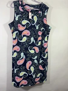 TALBOTS Dress 3x Sleeveless Shift Knee Length Paisley Dark Blue Cotton NWT - 05 - Picture 1 of 5