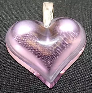 LALIQUE France STERLING SILVER PINK Puffy Heart ART GLASS PENDANT NECKLACE - Picture 1 of 11