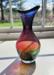 Signierte Hoglund Studio Kunst Glas Vase Kristall schöne Farben ca. 7 cm - Bild 1 von 13