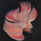 Oil Painting Pink Beta Fish Tropical Aqua Animal Original Square Art