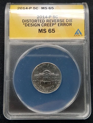 ANACS 2014-P Jefferson Nickel 'Distorted Reverse Die "Design Creep" Error' MS 65 Cover