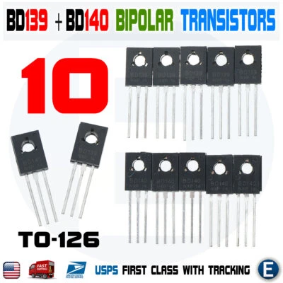 5 peças BD139 + 5 peças BD140 TO-126 transistor de silicone NPN PNP baixa tensão 80V 1.5A - Imagem 1 de 4