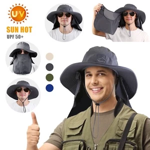 Men Women UV Protection Sun Hats Neck Face Flap Cap Wide Brim Fishing Bucket Hat - Picture 1 of 49