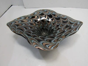 VINTAGE MID CENTURY MURANO MUNDGEBLASEN SCHWARZ WEISS KUPFER METALLIC GLAS SCHALE WUNDERSCHÖN - Bild 1 von 4